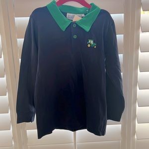 Boys Long Sleeve Polo Navy with Green Collar and Tractor Shirt Size 6